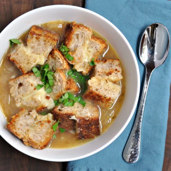 French Onion Soup w/ Grilled Cheese - Recipe photo by PinchandSwirl