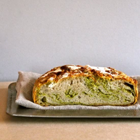 No Knead Pesto Bread - Recipe photo by MPB