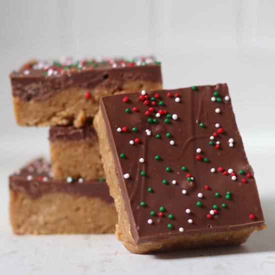 No Bake Peanut Butter Bars - Recipe photo by OurPotluckFamily