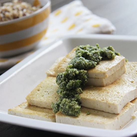 Pan-fried Tofu with Thyme Pesto - Recipe photo by brunchnbites