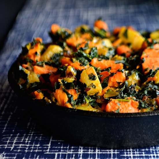 Radish-Sweet Potato-Kale Hash - Recipe photo by Sasi