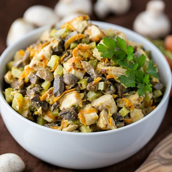 Chicken and Mushroom Wedding Salad - Recipe photo by NatashasKitchen.com