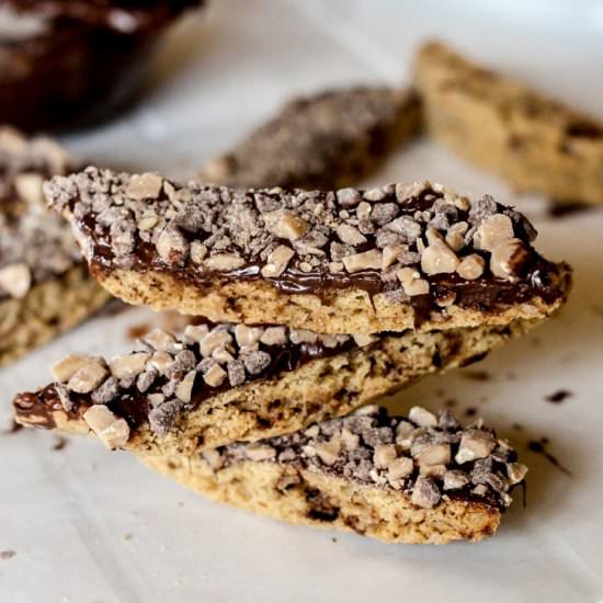 Chocolate Dipped Toffee Biscotti - Recipe photo by bakerita