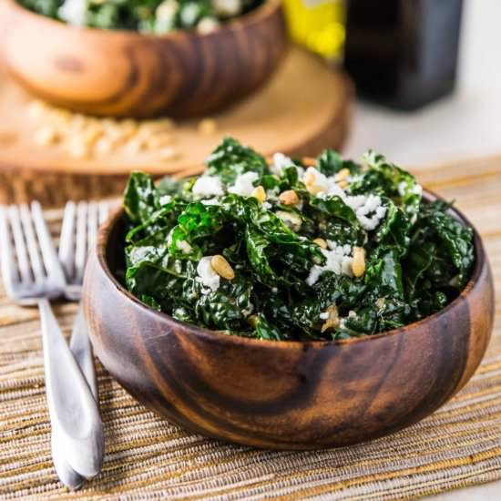 Warm Kale & Goat Cheese Salad - Recipe photo by Katie @ Veggie and the Beast