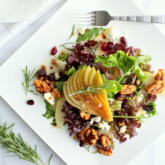 Pear Gorgonzola Candied Nut Salad - Recipe photo by Wozz Kitchen Creations