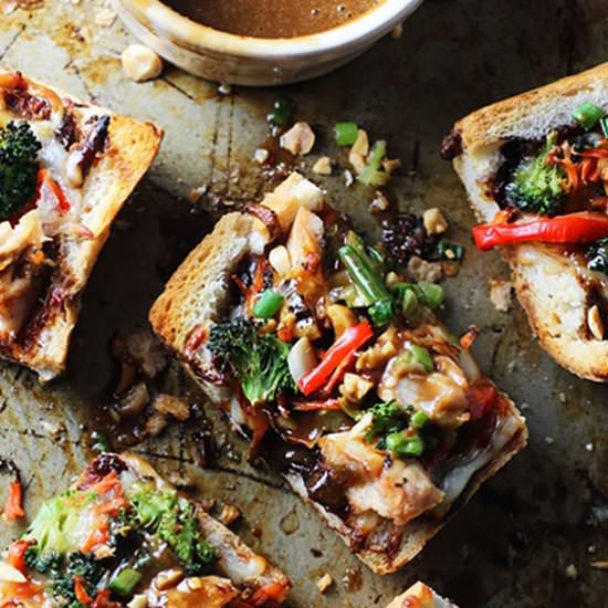Thai Chicken French Bread Pizzas - Recipe photo by cookingforkeeps