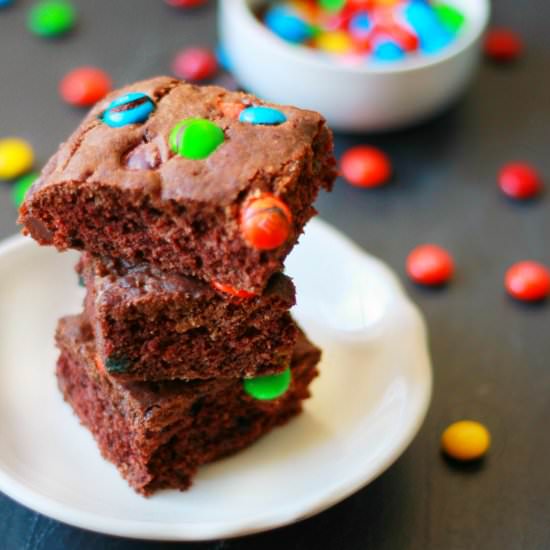 M&M Brownies - Recipe photo by savorthebaking