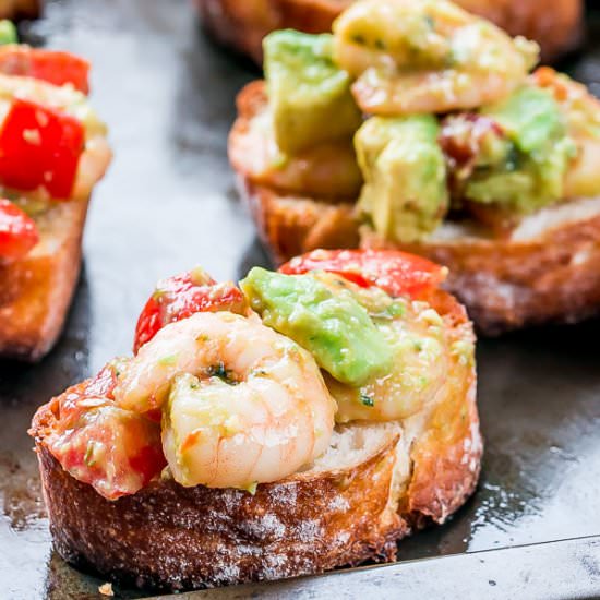 Garlic Prawns and Avocado Crostini - Recipe photo by Cafe Delites