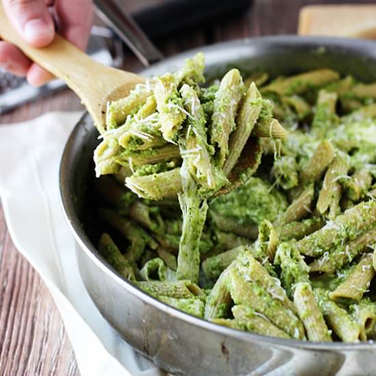 Cheesy Baked Penne with Pesto - Recipe photo by cookingforkeeps