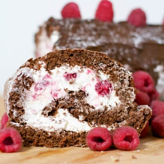Raspberry Chocolate Yule Log - Recipe photo by ezpzmealz