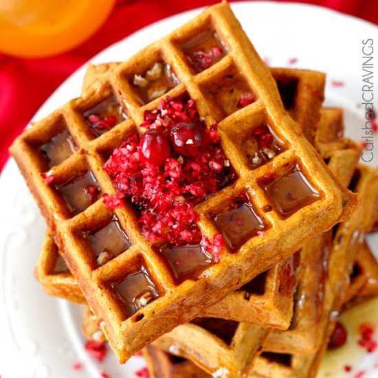 Cranberry Pecan Gingerbread Waffles - Recipe photo by carlsbadcravings
