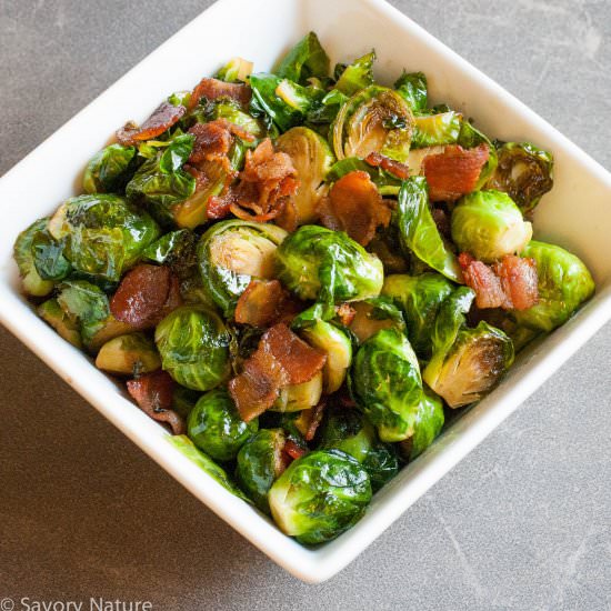 Brussels Sprouts with Candied Bacon - Recipe photo by SavoryNature