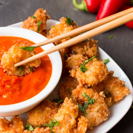 Coconut Prawns & Fiery Tomato Dip - Recipe photo by KitchenSanctuary