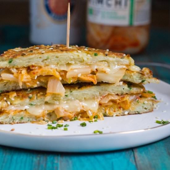 Kimchi Quesadilla Latkes - Recipe photo by WhatJewWannaEat