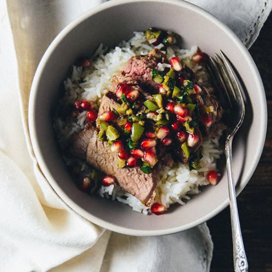 Steak with Olive Chimichurri - Recipe photo by FeedMeDearly