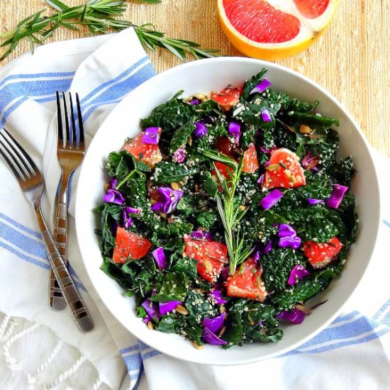 Rosemary and Grapefruit Kale Salad - Recipe photo by TheGlowingFridge