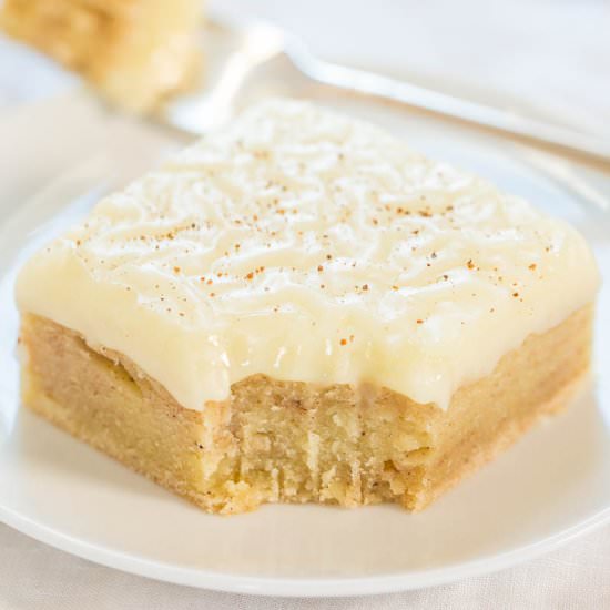 Fudgy Eggnog Bars w/ Eggnog Glaze - Recipe photo by Averie