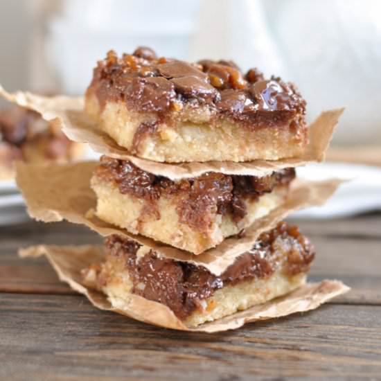 Chocolate Caramel Pecan Pie Bars - Recipe photo by mypurplespoon