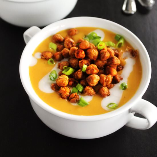 Butternut Soup with Spicy Chickpeas - Recipe photo by Rhubarbarians