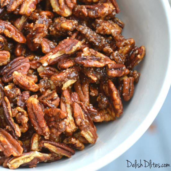Cinnamon Sugar Candied Pecans - Recipe photo by DelishDlites