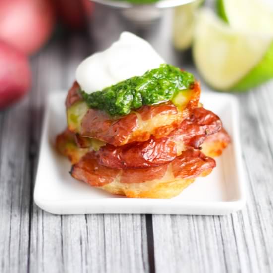 Smashed Potatoes with Mojo Sauce - Recipe photo by platingsandpairings