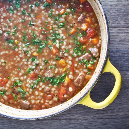 Beef and Barely Soup - Recipe photo by Sprinkles and Sauce