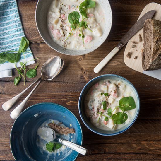 Dairy-Free Salmon Chowder - Recipe photo by LoveAndGarnish
