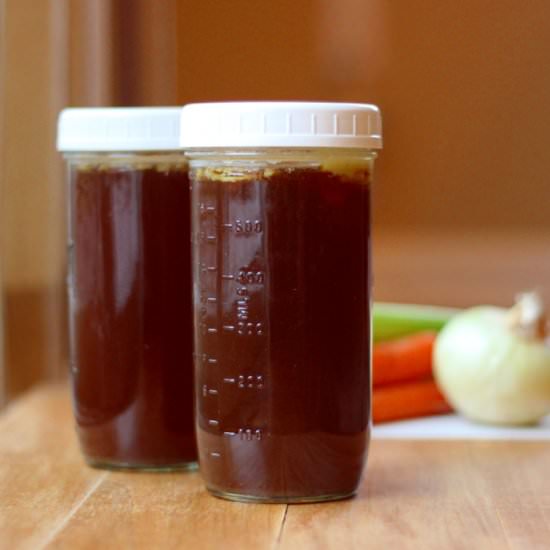 Homemade beef stock from scratch - Recipe photo by OnlyFromScratch
