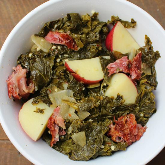 Braised Turnip Greens with Potato - Recipe photo by PalatablePastime