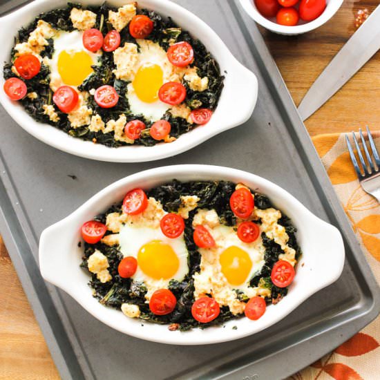 Baked Eggs with Ricotta and Kale - Recipe photo by Julies Jazz