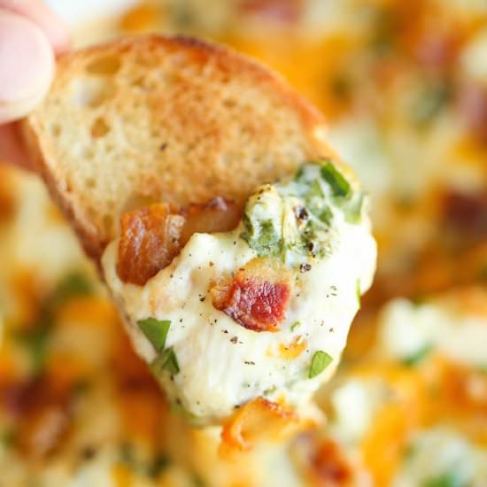 Cheesy Bacon Spinach Dip - Recipe photo by damndelicious