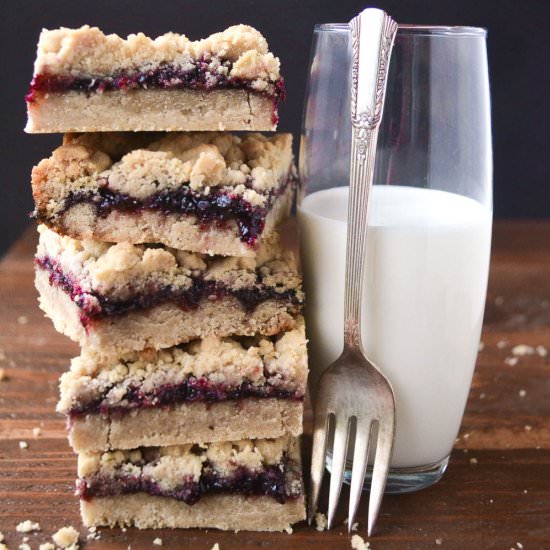 Peanut Butter and Jam Crumble Bars - Recipe photo by theviewfromgreatisland