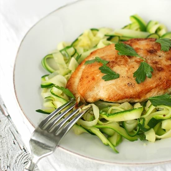 Chicken with Lemon-Leek "Linguine" - Recipe photo by RaisinandFig