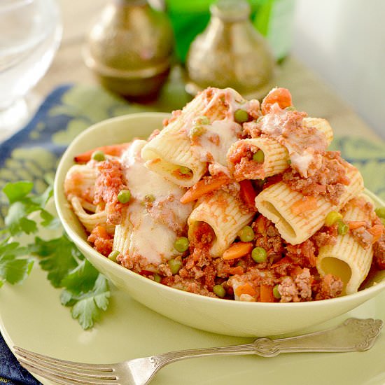 Vegetable Melange Beef Rigatoni - Recipe photo by NibblesNFeasts