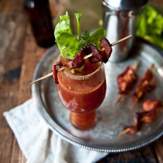 Sriracha Bloody Beer with Bacon - Recipe photo by TheBeeroness