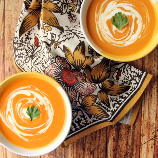 Curried Carrot & Sweet Potato Soup - Recipe photo by femmefraiche