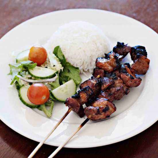 Barbecue Pork Belly Skewers - Recipe photo by mylalakitchen