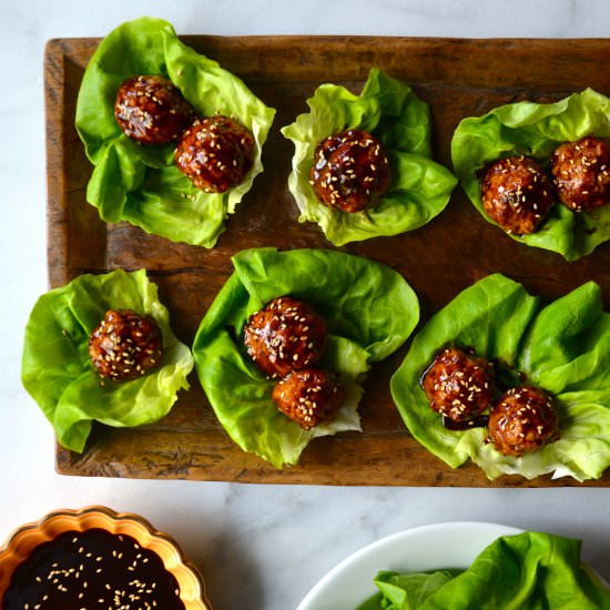 Baked Chicken Meatball Lettuce Wrap - Recipe photo by justataste