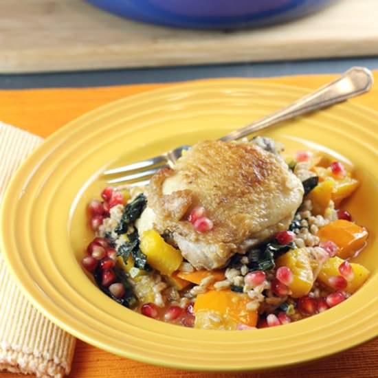 Braised Chicken with Farro & Kale - Recipe photo by Food Gal
