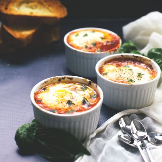 Tomato Baked Eggs with Mozzarella - Recipe photo by Cultural Chromatics