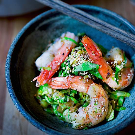 Furikake Shrimp & Brussel Sprouts - Recipe photo by Feasting at Home