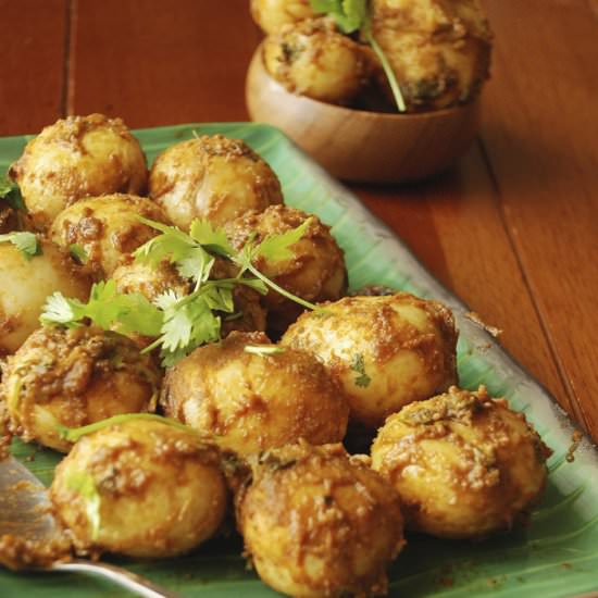Spicy Baby Potatoes or Aloor Dum - Recipe photo by IshitaUnblogged