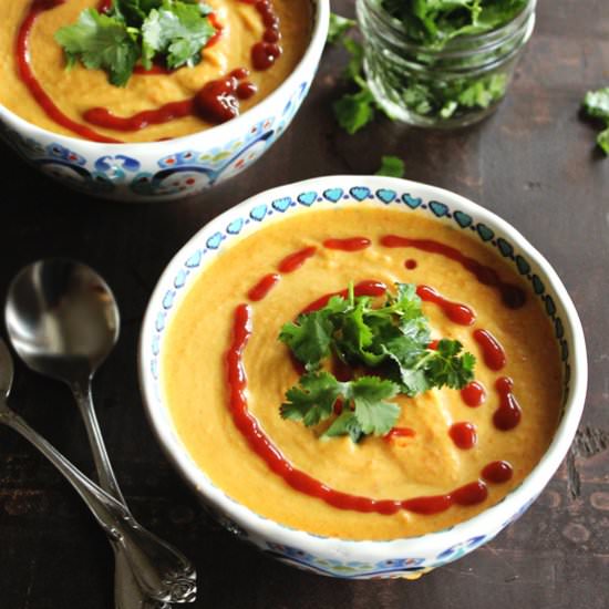 Spicy coconut carrot soup - Recipe photo by Rhubarbarians
