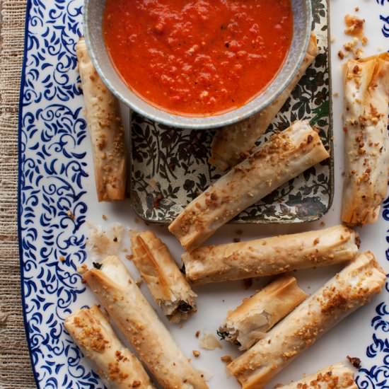 Kale-Stuffed Phyllo “Pens” - Recipe photo by RobinRobertson