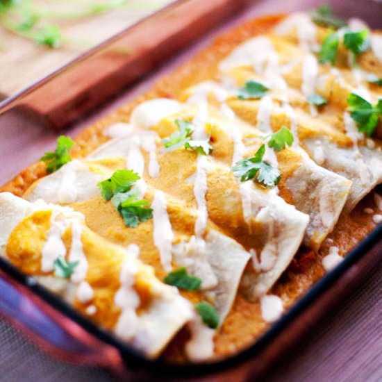 Pumpkin Enchilada Sauce (V + GF) - Recipe photo by OurFourForks