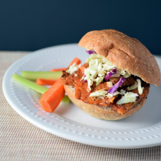 Buffalo Tempeh Sandwich w/ACV Slaw - Recipe photo by breastcancermaven