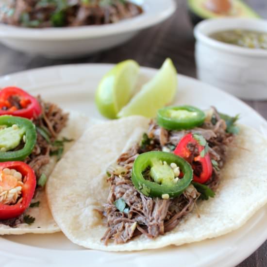 Slow Cooked Beef Barbacoa Tacos - Recipe photo by Whitney Bond