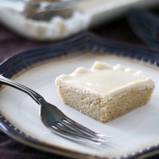 White Texas Sheet Cake {GF, Vegan} - Recipe photo by Audrey @ Unconventional Baker