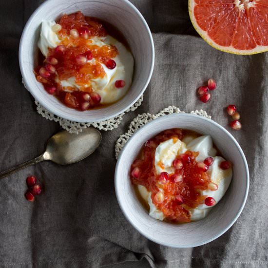 Grapefruit pomegranate yogurt - Recipe photo by Malgosia