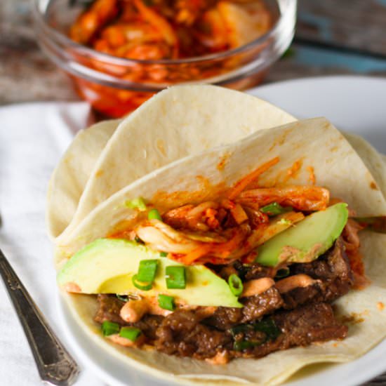 Korean Bulgogi Kimchi Tacos - Recipe photo by platingsandpairings